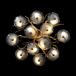 Потолочная люстра круглая ветвистыми бронзовыми элементами и стеклянными рифлеными дисками Textured Glass Chandelier варинант исполнения - 2 | Loft Concept в Екатеринбурге