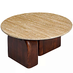 Кофейный столик с круглой столешницей на 2-х массивных деревянных ножках Tandem Travertine and Wood варинант исполнения - 2 | Loft Concept в Екатеринбурге