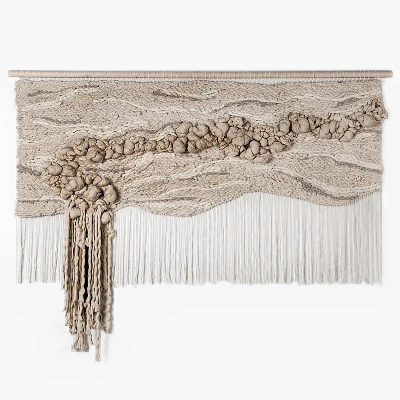 Современное Текстильное Панно "Река и Камни"  Бежевый в Екатеринбурге | Loft Concept 