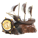 Часы настольные в виде парусника из натурального камня Обсидиан Sailboat Stone Clock варинант исполнения - 1 | Loft Concept в Екатеринбурге