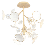 Потолочный светильник с золотыми ветвями и белыми лепестками на круглом рельефном основании Wintery flovers варинант исполнения - 1 | Loft Concept в Екатеринбурге