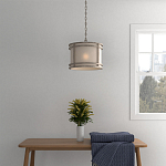 Подвесной светильник в виде барабана с тканевым абажуром и металлическим каркасом Warm Glow варинант исполнения - 4 | Loft Concept в Екатеринбурге