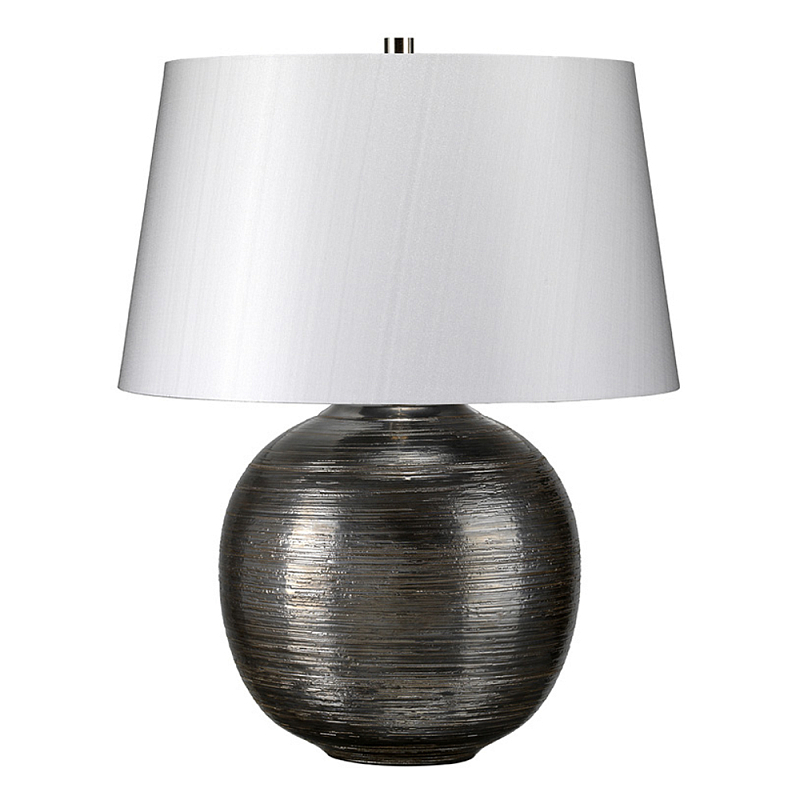 Настольная лампа с круглым фарфоровым основанием ручной работы с покрытием глазурью и белым абажуром из искусственного шелка Elstead Lighting Серый Серебряный в Екатеринбурге | Loft Concept 