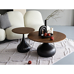 Столик журнальный с круглой деревянной столешницей на черном фактурном основании Bourgeon варинант исполнения - 5 | Loft Concept в Екатеринбурге