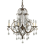 Люстра бронзового цвета с 6-ю лампами и подвесками из оптического стекла в классическом стиле Feiss варинант исполнения - 1 | Loft Concept в Екатеринбурге