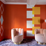 Обои ручная роспись Chez Nina by India Mahdavi Lantana colourway on Arancio dyed silk варинант исполнения - 2 | Loft Concept в Екатеринбурге