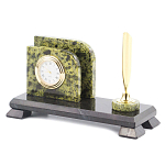 Настольный письменный набор из змеевика с визитницей с часами и ручкой Successful Leader варинант исполнения - 2 | Loft Concept в Екатеринбурге