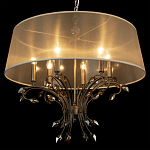 Люстра подвесная круглая с тканевым полупрозрачным абажуром и подвесками 6 ламп Gilded Elegance варинант исполнения - 5 | Loft Concept в Екатеринбурге