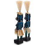 Комплект из 2-х деревянных статуэток Asmat Straw Headdress Statuettes Blue Colorful Tattoo варинант исполнения - 2 | Loft Concept в Екатеринбурге
