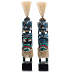 Комплект из 2-х деревянных статуэток Asmat Straw Headdress Statuettes Blue Colorful Tattoo варинант исполнения - 4 | Loft Concept в Екатеринбурге