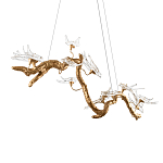 Люстра подвесная линейная с прозрачными стеклянными птичками на ветвях Serip Voa варинант исполнения - 8 | Loft Concept в Екатеринбурге