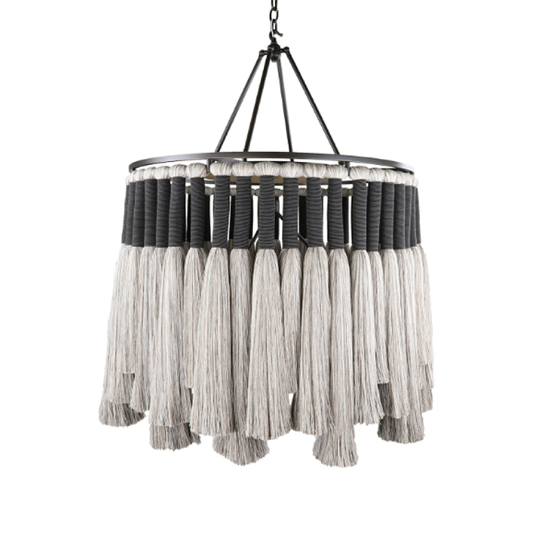 Люстра круглая плетеная с кисточками Boho Tassel Chandelier Серый в Екатеринбурге | Loft Concept 