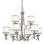 Люстра с белыми тканевыми абажурами в прозрачных стеклянных цилиндрах Kichler варинант исполнения - 1 | Loft Concept в Екатеринбурге