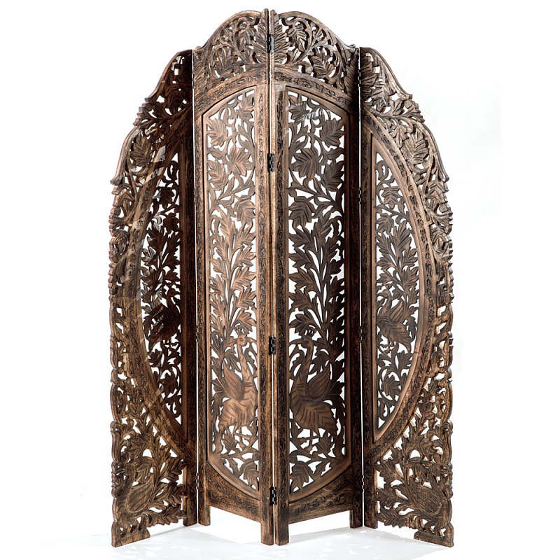 Ширма с орнаментом ручная резьба Indian Antique Furniture Коричневый Ширма с орнаментом ручная резьба Indian Antique Furniture Коричневый в Екатеринбурге | Loft Concept
