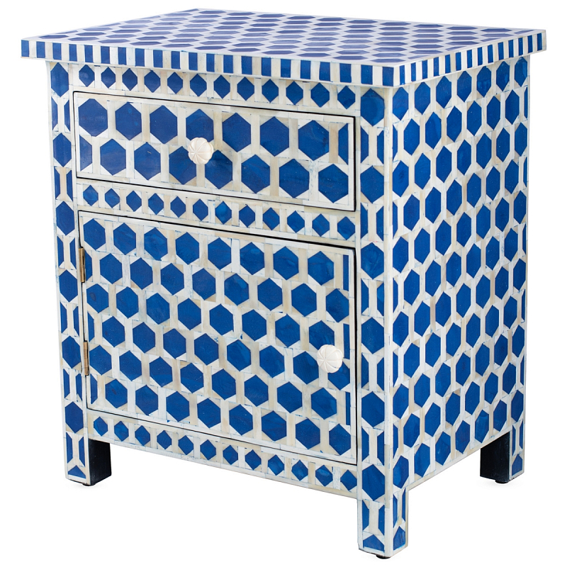 Тумба Midnight Blue Hexagon inlay cupboard 2 Drawer Синий ivory ( слоновая кость ) Индиго в Екатеринбурге | Loft Concept 