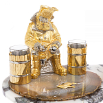 Икорница со стопками с декором "Рыбак с санями" с гравировкой на подставке из натуральных камней Агат Мрамор Decorative Cavair Dishes варинант исполнения - 2 | Loft Concept в Екатеринбурге