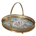 Блюдо овальное с ручкой и голубым фарфоровым дном с цветочным рисунком Blue Garden варинант исполнения - 1 | Loft Concept в Екатеринбурге