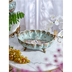 Чаша из голубого фарфора на бронзовых ножках с рисунком цветов и фигурками стрекоз Blue Garden варинант исполнения - 3 | Loft Concept в Екатеринбурге