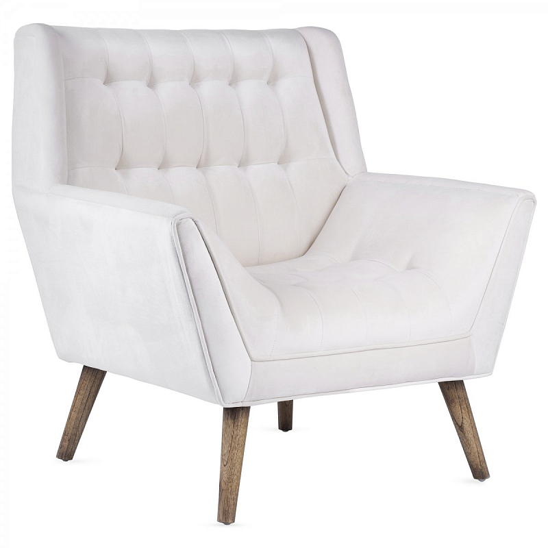 Кресло Danish Modern Armchair Tufted Accent белый велюр ivory ( слоновая кость ) в Екатеринбурге | Loft Concept 