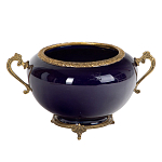 Чаша темно-синяя фарфоровая с бронзовыми ручками и ажурным ободком Eden Garden варинант исполнения - 1 | Loft Concept в Екатеринбурге