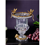 Ваза из прозрачного стекла на бронзовой подставке с ободком и ручками в виде стрекоз Eden Garden варинант исполнения - 2 | Loft Concept в Екатеринбурге