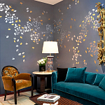 Обои ручная роспись Gingko Colourway SC-98 on Gun Metal dyed silk варинант исполнения - 1 | Loft Concept в Екатеринбурге