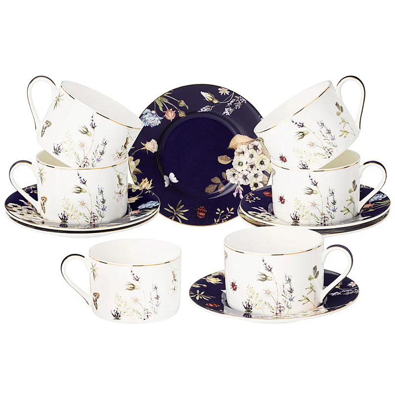 Чайный набор из фарфора с рисунком цветов 190 мл Garden Whisper Porcelain Set Белый Темно-синий Мульти Чайный набор из фарфора с рисунком цветов 190 мл Garden Whisper Porcelain Set Белый Темно-синий Мульти в Екатеринбурге | Loft Concept