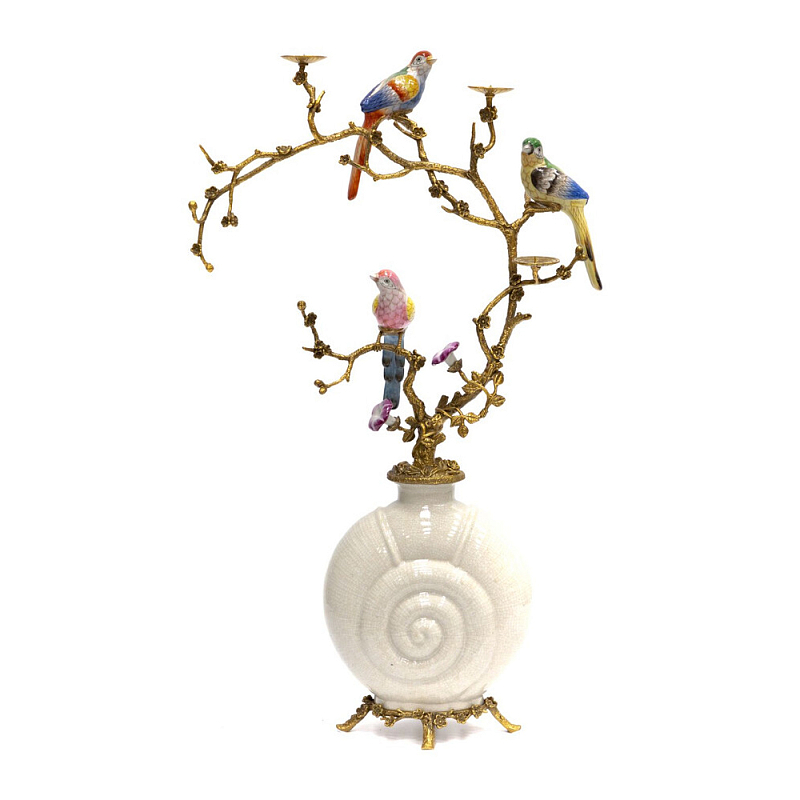 Подсвечник с декором из птиц на ветвях Birds of Paradise Бронза Мульти Белый в Екатеринбурге | Loft Concept 