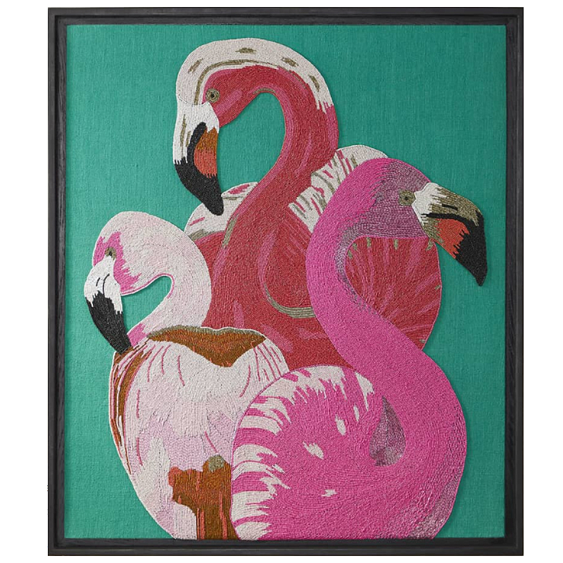 Картина Фламинго вышивка бисер Flamingo Beaded Wall Art Красный Розовый Бирюзовый в Екатеринбурге | Loft Concept 