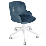 Стул с мягкой синей обивкой из велюра и подъемно-поворотным механизмом на белых колесиках Harper Blue and White варинант исполнения - 1 | Loft Concept в Екатеринбурге