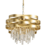 Люстра цвета матового золота с металлическими лентами и длинными прозрачными подвесками Gilded Waves варинант исполнения - 1 | Loft Concept в Екатеринбурге