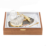 Икорница с ложкой с декором "Кадушка" с гравировкой на подставке из натурального камня Агат Decorative Cavair Dishes варинант исполнения - 4 | Loft Concept в Екатеринбурге