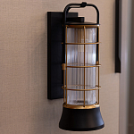 Настенный фонарь цилиндрической формы с рифленым стеклом в золотом каркасе на черном прямоугольном основании Eurofase варинант исполнения - 9 | Loft Concept в Екатеринбурге