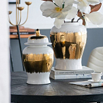 Ваза белая с крышкой и золотистыми фрагментами 46 см Chinoiserie Ceramics варинант исполнения - 1 | Loft Concept в Екатеринбурге