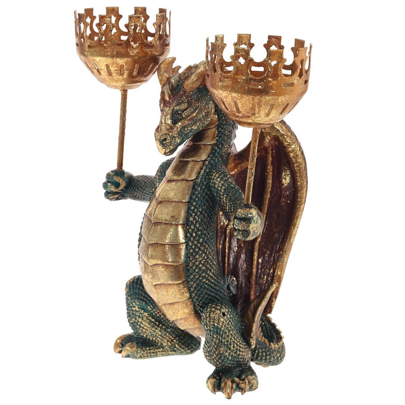 Подсвечник в виде дракона Dragon Candlestick Green Gold Золотой Зеленый Коричневый в Екатеринбурге | Loft Concept 