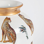 Ваза белая овальная с рисунком леопардов и золотыми акцентами LEOPARD Collection варинант исполнения - 1 | Loft Concept в Екатеринбурге