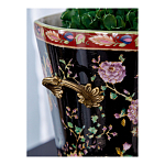 Кашпо из фарфора черная с цветочной росписью и бронзовой стрекозой Spring Garden варинант исполнения - 5 | Loft Concept в Екатеринбурге