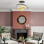 Люстра подвесная с 2-мя пересекающимися круглыми подвесами в черном и золотистом цвете и вертикальными подвесками Ring Horizontal варинант исполнения - 3 | Loft Concept в Екатеринбурге