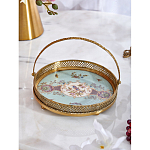 Блюдо круглое с ручкой и голубым фарфоровым дном с цветочным рисунком Blue Garden варинант исполнения - 3 | Loft Concept в Екатеринбурге