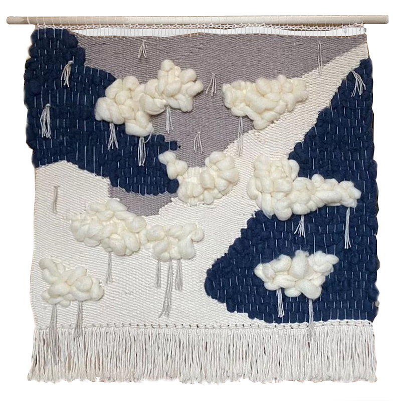 Гобелен из шерсти черно-белый Облака ivory ( слоновая кость ) Черный в Екатеринбурге | Loft Concept 