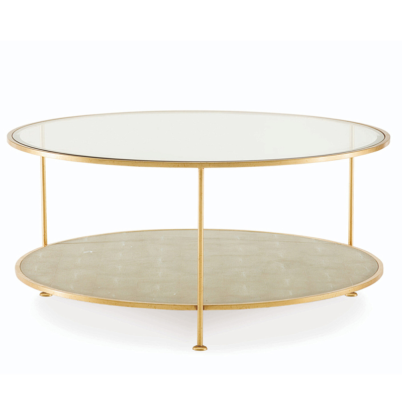 Кофейный стол круглый с полкой на 3-х ножках Round Textured Coffee Table Золотой Бежевый Прозрачное Стекло Кофейный стол круглый с полкой на 3-х ножках Round Textured Coffee Table Золотой Бежевый Прозрачное Стекло в Екатеринбурге | Loft Concept