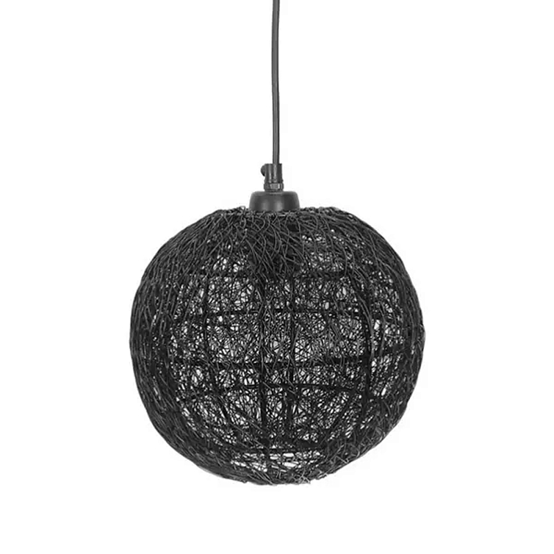 Подвесной светильник с плетеным металлическим абажуром в форме шара Wicker Iron Lamp Черный в Екатеринбурге | Loft Concept 