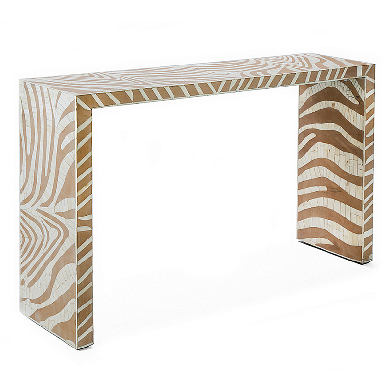 Консоль Дизайнерская Kenya Console ZEBRA Bone Inlay Beige ivory ( слоновая кость ) Бежевый в Екатеринбурге | Loft Concept 