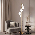 Торшер на золотом основании с 5-ю белыми шарообразными плафонами Bubble варинант исполнения - 4 | Loft Concept в Екатеринбурге