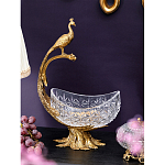 Чаша из прозрачного стекла на бронзовой подставке в виде павлина с рельефным хвостом Eden Garden варинант исполнения - 2 | Loft Concept в Екатеринбурге