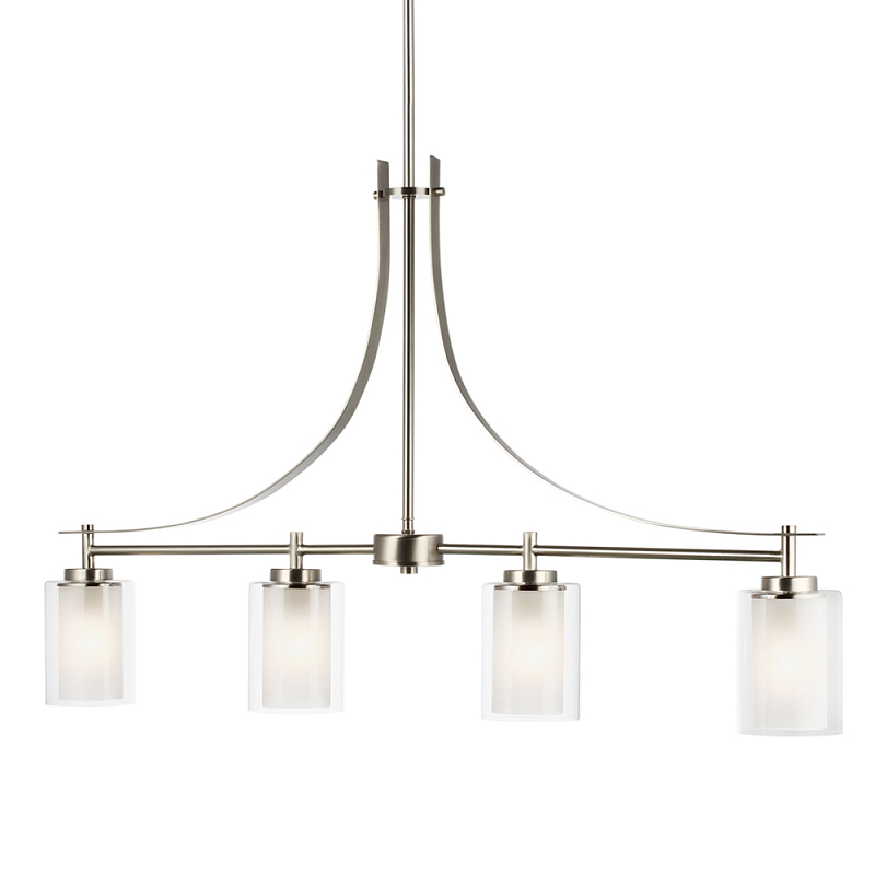 Люстра подвесная цвета никель с четырьмя матовыми стеклянными плафонами в современном стиле Generation Lighting Никель Прозрачное Стекло в Екатеринбурге | Loft Concept 
