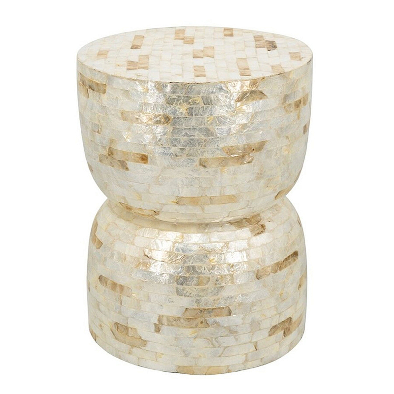 Приставной столик с мозаичным рисунком из раковин устриц Bone Inlay Кремовый в Екатеринбурге | Loft Concept 