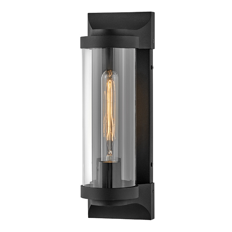Настенный фонарь в индустриальном стиле с вытянутым цилиндрическим плафоном из прозрачного стекла и черным корпусом Hinkley Черный Прозрачное Стекло в Екатеринбурге | Loft Concept 