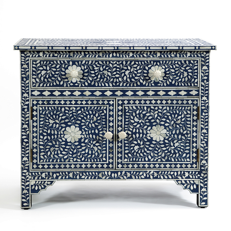 Комод инкрустация костью ORIENTAL Indian синий орнамент Синий в Екатеринбурге | Loft Concept 