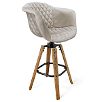 Барный стул со спинкой и мягкой обивкой с ромбами на 4-х деревянных ножках Бежевый Велюр Ava Charm варинант исполнения - 1 | Loft Concept в Екатеринбурге